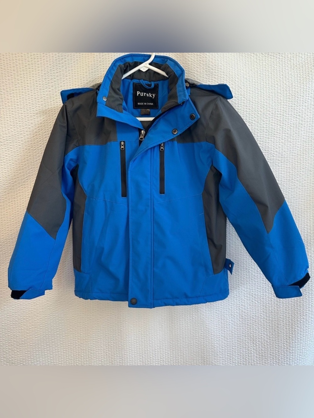PURSKY Blue Gray Fleece Lined Ski Snow Winter Jacket Coat Boys Size 8 Hooded